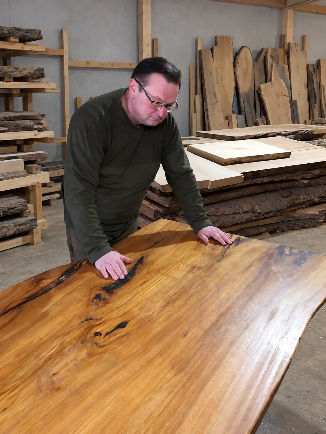 The maker with a wooden tabletop